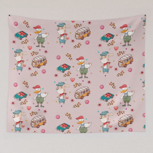 Item preview, Dog and duck pattern with cars and flowers designed and sold by Franco Moody.