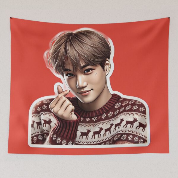 Item preview, EXO Kai Holiday Sticker | Festive Kpop Sweater with Mistletoe and Korean Heart Gesture" designed and sold by DEEPDesignsART.
