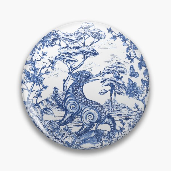 Item preview, Himmapan, midnights garden , Paradise , forest , Toile de Jouy ,wallpaper ,garden ,scenery ,botanical ,Creature ,chinoiserie , blue and white ,birds, horse , singha , butterfly designed and sold by letsgow8th.