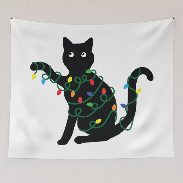 Item preview, Cat with Christmas Lights designed and sold by MagnoliaLake.