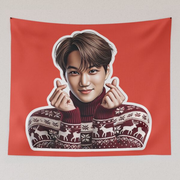 Item preview, EXO Kai Holiday Sticker | Festive Kpop Sweater with Mistletoe and Korean Heart Gesture" designed and sold by DEEPDesignsART.