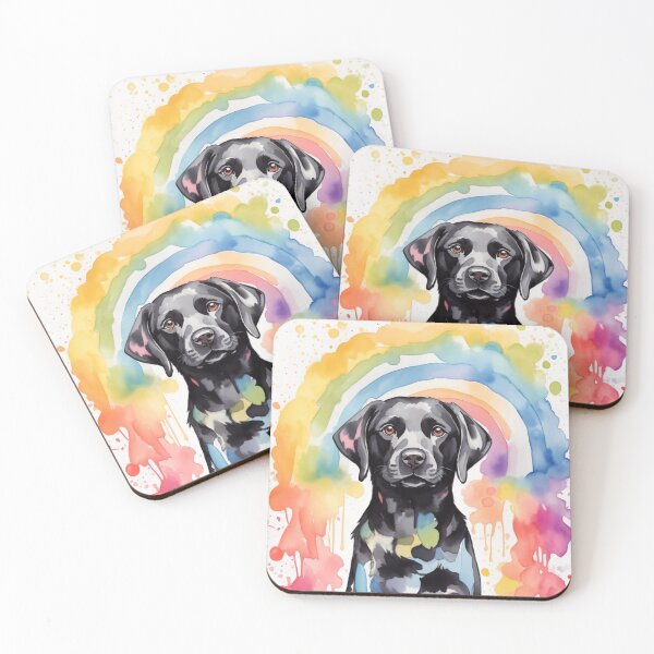 Item preview, Black Lab puppy in water color with rainbow and polka dots designed and sold by Lost-Mountain.