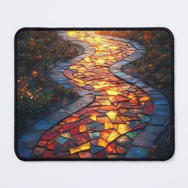Item preview, Radiant sunrise reflective of a stained-glass garden path print designed and sold by dcrc.