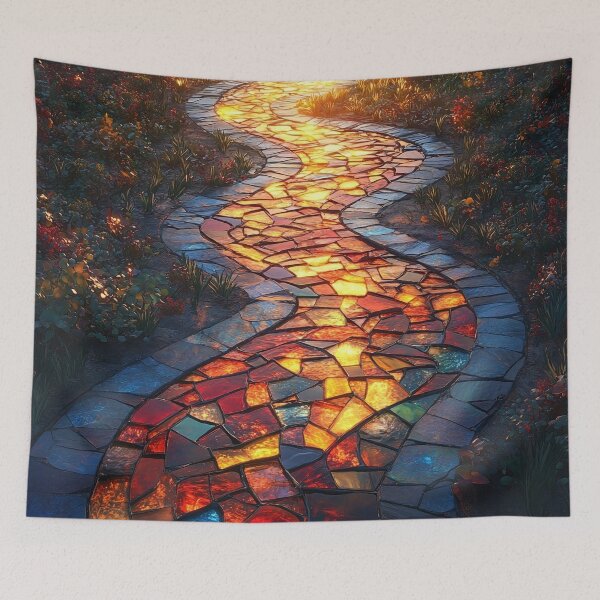 Item preview, Radiant sunrise reflective of a stained-glass garden path print designed and sold by dcrc.