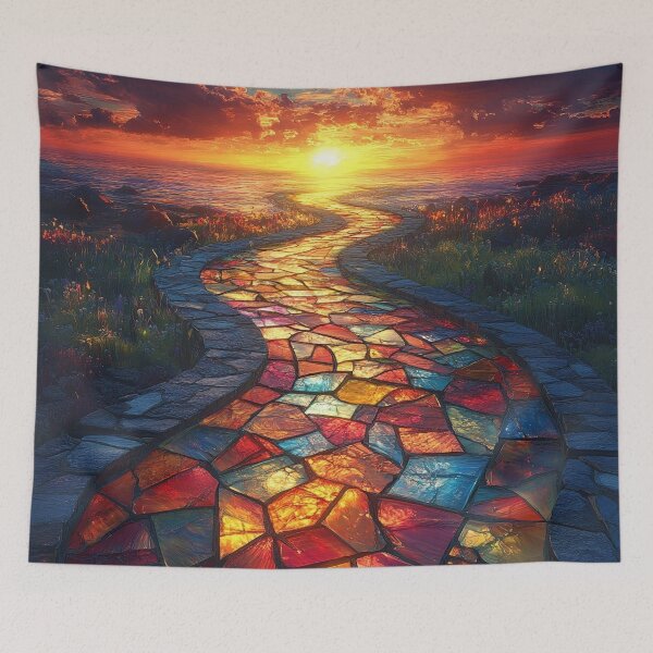 Item preview, Radiant sunrise reflective of a stained-glass garden path print designed and sold by dcrc.