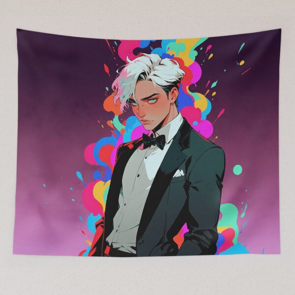 Item preview, White Haired Formalwear Man With Color Splashes designed and sold by CriaCreative.