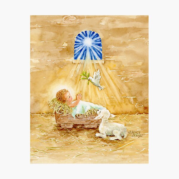 Manger Jesus Child of Peace Dove Visits Photographic Print