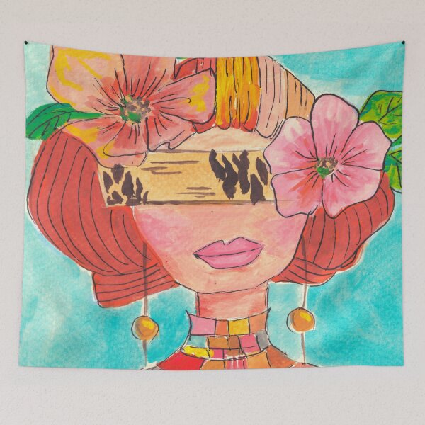 Item preview, Floral Face Vibrant Redhead Abstract Painting Whimsical fun Brenda Knoll designed and sold by Brenda  Knoll.