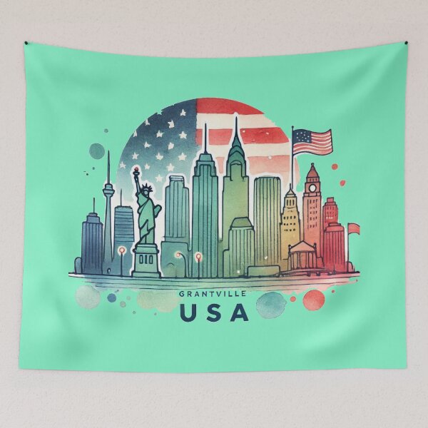 Item preview,  Grantville USA Minimalist Skyline Watercolor Design,  designed and sold by PaintMeWorld.