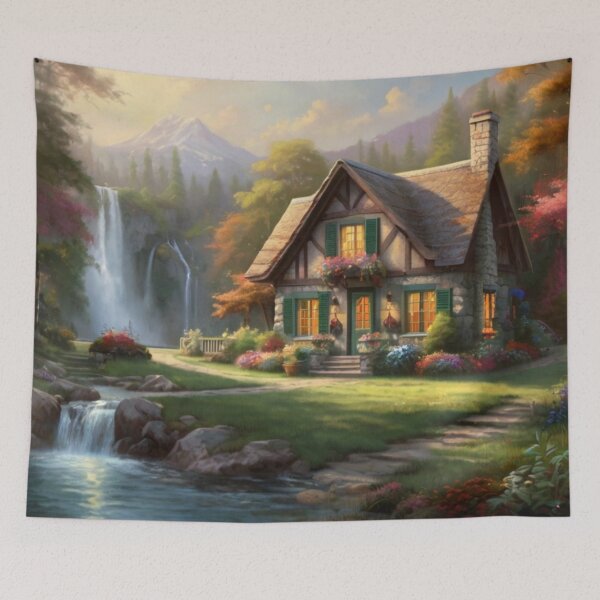 Item preview, Cottage Retreat by the Cascading Waterfall designed and sold by BlareBlare.