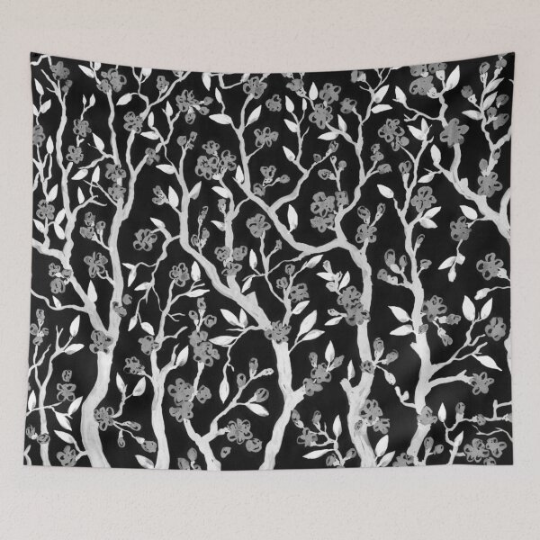 Item preview, Cherry Blossoms Trees Black And White Watercolor Painting  designed and sold by Irina Sztukowski.