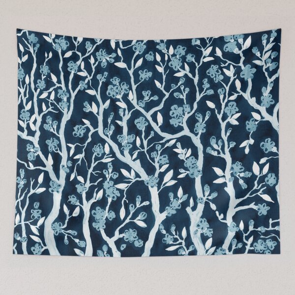 Item preview, Cherry Blossoms Trees Black And Blue Watercolor Painting  designed and sold by Irina Sztukowski.