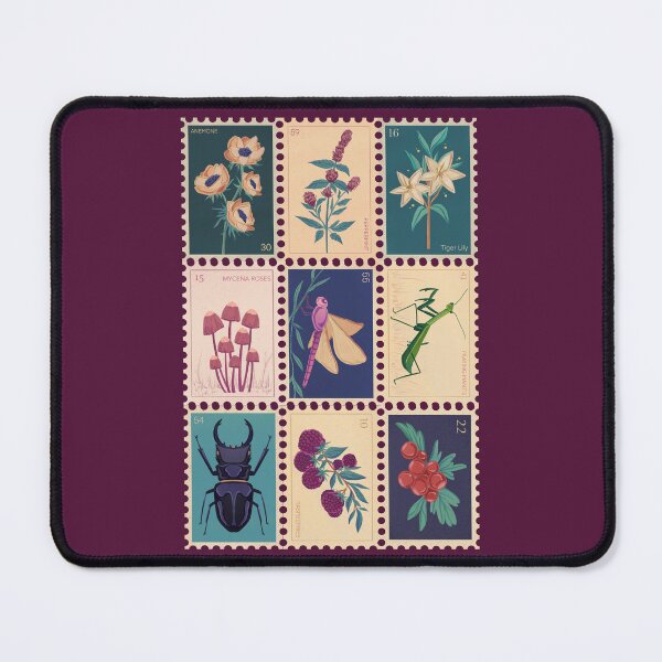 Item preview, Botanical stamps, postage stamp style, mini collection with flowers and insects designed and sold by coloursforkids.