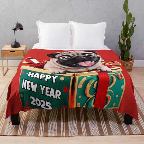 Item preview, Pug-tastic New Year! Festive Greetings for 2025 designed and sold by purrfect pattern.