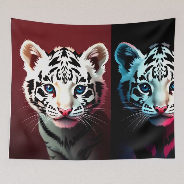 Item preview, Geometric Dreams:  Twin WhiteTiger Cubs in Abstract Harmony designed and sold by SJZDesign.