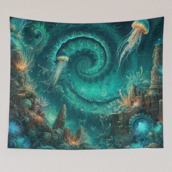 Item preview, Underwater World of Glowing Jellyfish: Mystical Ocean Depths designed and sold by TeslaSt0re.