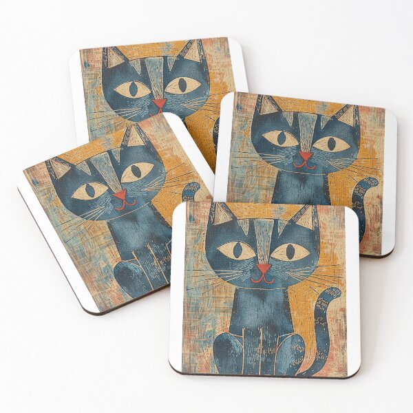 Item preview, Blue Cat Portrait Blockprint designed and sold by SparroCreative.