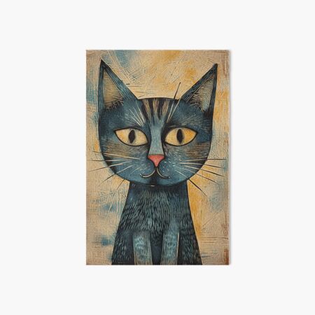 Blue Cat Portrait Blockprint 2 Art Board Print