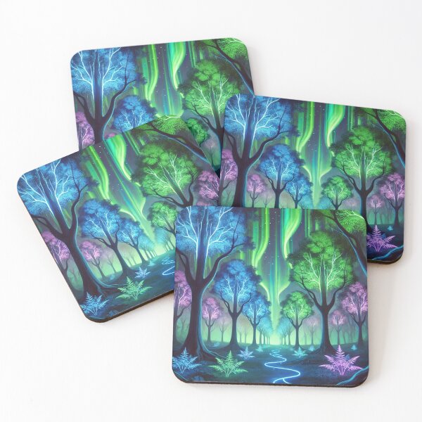 Item preview, Aurora Forest of Vibrant Trees: Glowing Night and Northern Lights designed and sold by TeslaSt0re.