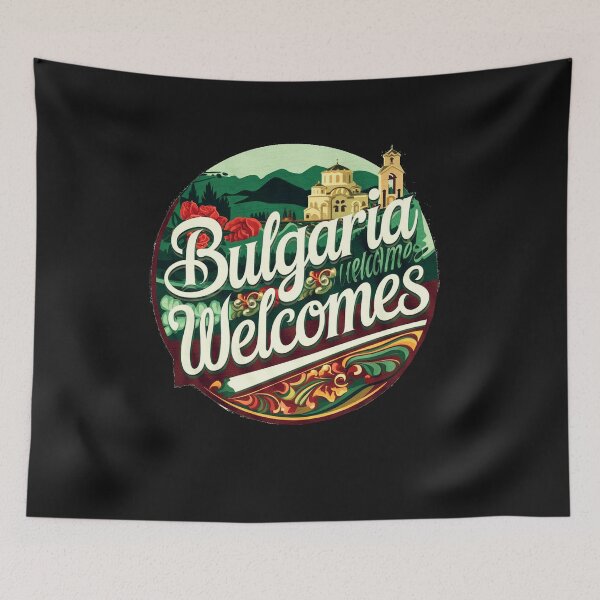 Item preview, Bulgaria Welcomes Flag Map Sofia, Damascus Rose, designed and sold by AnimalsDH305.