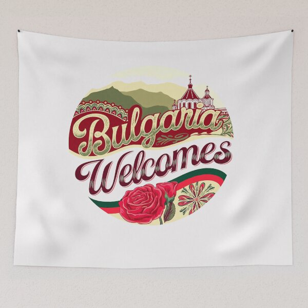 Item preview, Bulgaria Welcomes Flag Map Sofia, Damascus Rose, designed and sold by AnimalsDH305.