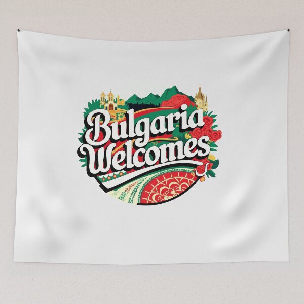 Item preview, Bulgaria Welcomes Flag Map Sofia, Damascus Rose, designed and sold by AnimalsDH305.
