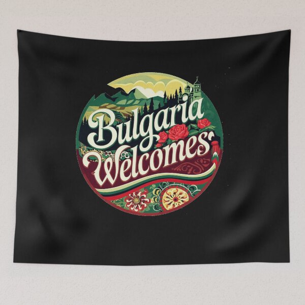 Item preview, Bulgaria Welcomes Flag Map Sofia, Damascus Rose, designed and sold by AnimalsDH305.