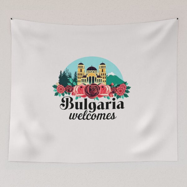 Item preview, Bulgaria Welcomes Flag Map Sofia, Damascus Rose, designed and sold by AnimalsDH305.
