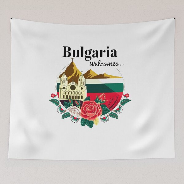 Item preview, Bulgaria Welcomes Flag Map Sofia, Damascus Rose, designed and sold by AnimalsDH305.