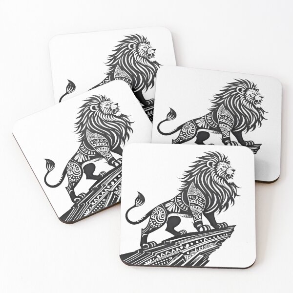 Item preview, Fierce Lion on a Cliff - Intricate Black Ink Artwork designed and sold by Pearlsiwa.