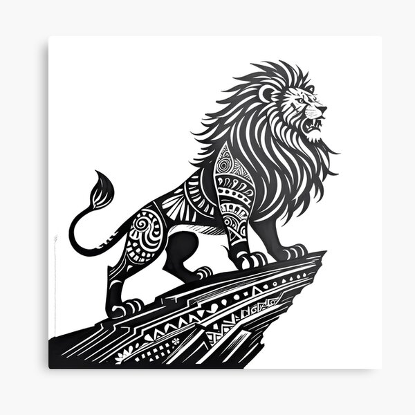 Item preview, Fierce Lion on a Cliff - Intricate Black Ink Artwork designed and sold by TrickyBaka.