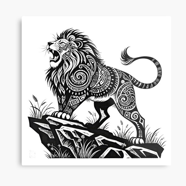 Item preview, Fierce Lion on a Cliff - Intricate Black Ink Artwork designed and sold by TrickyBaka.