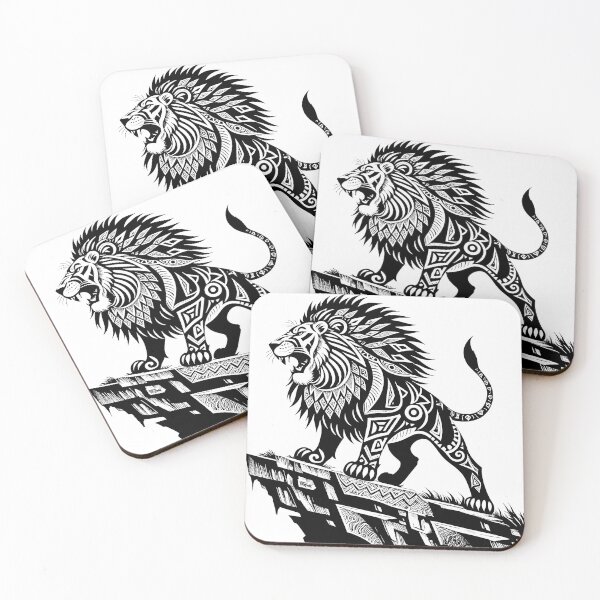 Item preview, Fierce Lion on a Cliff - Intricate Black Ink Artwork designed and sold by Pearlsiwa.
