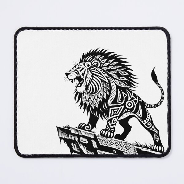 Item preview, Fierce Lion on a Cliff - Intricate Black Ink Artwork designed and sold by Pearlsiwa.