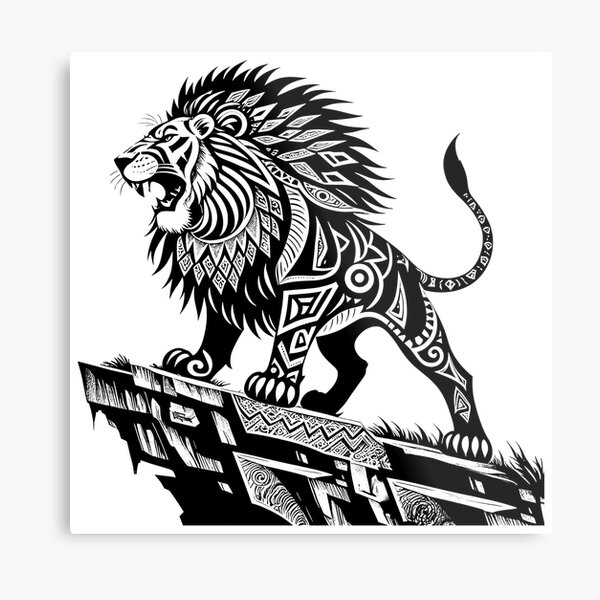 Item preview, Fierce Lion on a Cliff - Intricate Black Ink Artwork designed and sold by TrickyBaka.