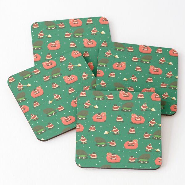 Item preview, Pattern of cute chubby black santa cats doing christmas jobs designed and sold by CiniArt.