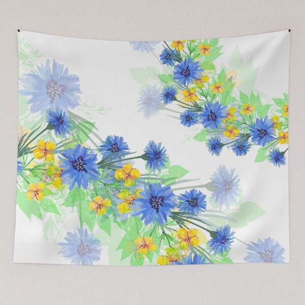 Item preview, Vector floral arrangement of blue and yellow flowers made in watercolor technique designed and sold by amatiana.