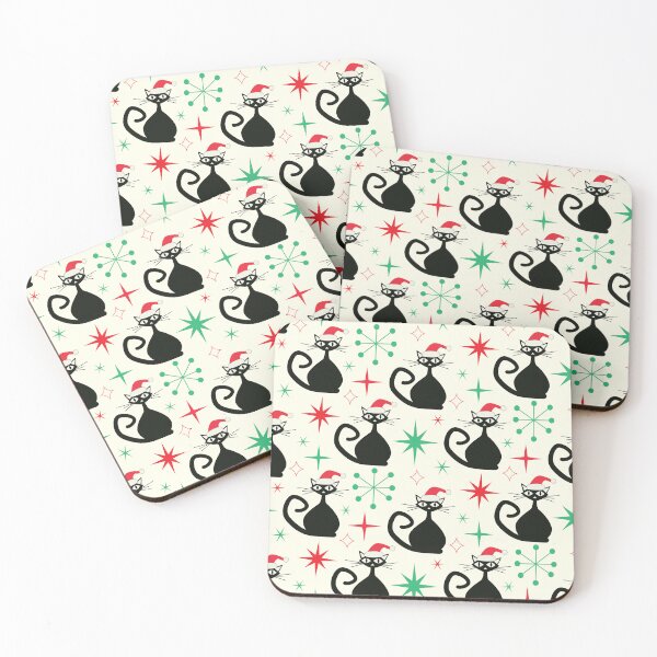 Item preview,  Mid Century Christmas  Black Atomic Cats  with Retro Starbursts  designed and sold by Yasminepatterns .