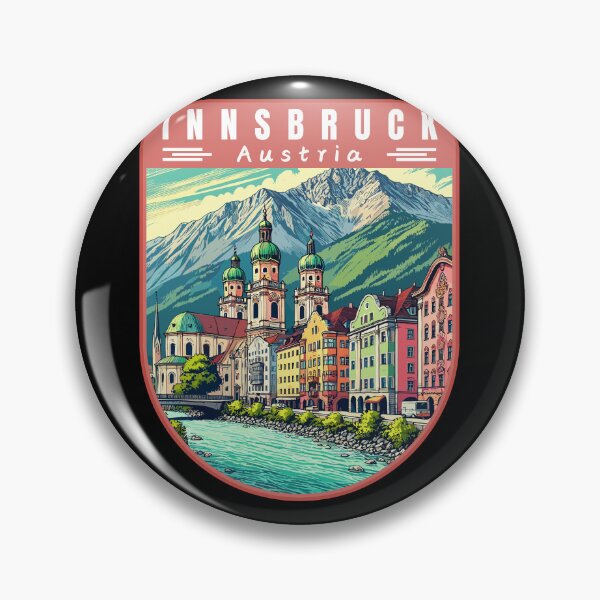 Item preview, Innsbruck in Austria (Tirol) Retro Art Travel Badge designed and sold by MaateoDesign.