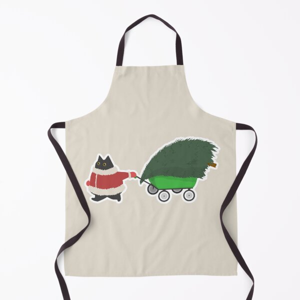 Item preview, Cute chubby black santa cat bringing Christmas tree home designed and sold by CiniArt.