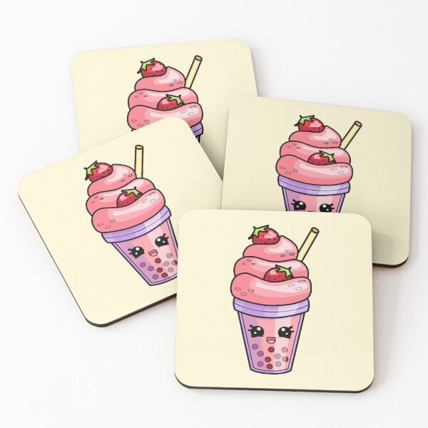 Item preview, Strawberry bubble tea with berries and cream, kawaii style. designed and sold by IrinaCuteLab.