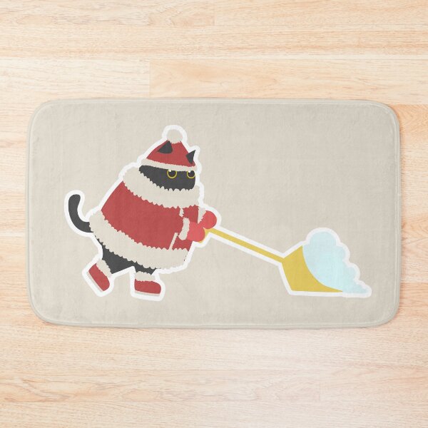Item preview, Cute chubby black santa cat plowing snow on Christmas designed and sold by CiniArt.