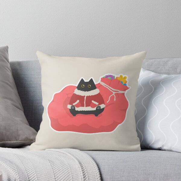 Aperçu de l'œuvre Chat noir mignon et potelé avec un énorme sac rouge de cadeaux de Noël créée et vendue par CiniArt.