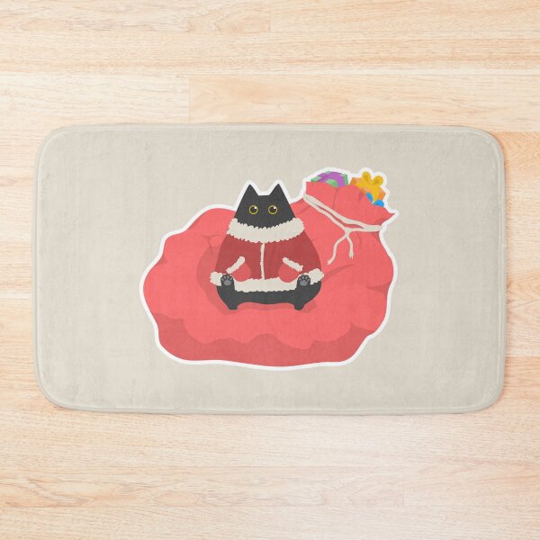 Item preview, Cute chubby black santa cat with huge red sack of Christmas gifts designed and sold by CiniArt.