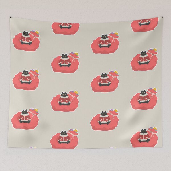 Item preview, Cute chubby black santa cat with huge red sack of Christmas gifts designed and sold by CiniArt.