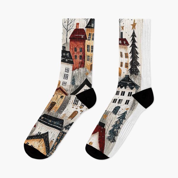 Item preview, Cozy Snowy Villages with Warm Holiday Lights designed and sold by Piotrek0001.