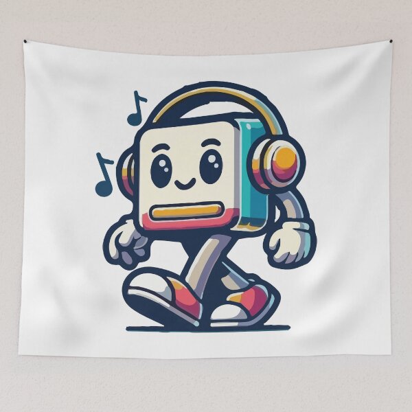 Item preview, Cute Musical Robot with Headphones Illustration designed and sold by -DEEWOLF-.
