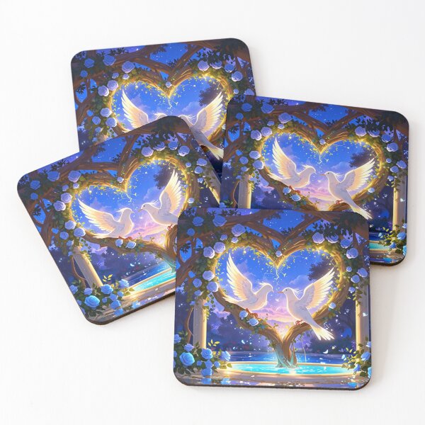 Item preview, White birds and blue roses. designed and sold by PatDoArt.