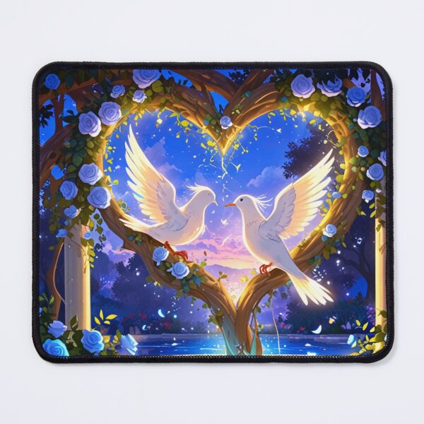 Item preview, White birds and blue roses. designed and sold by PatDoArt.