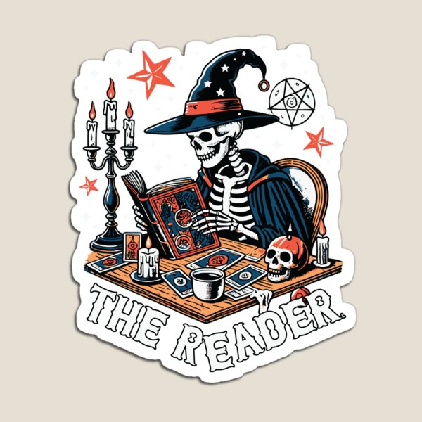 Item preview, Funny tarot card with a witch skeleton reading a book - the Reader designed and sold by JuliaPop.